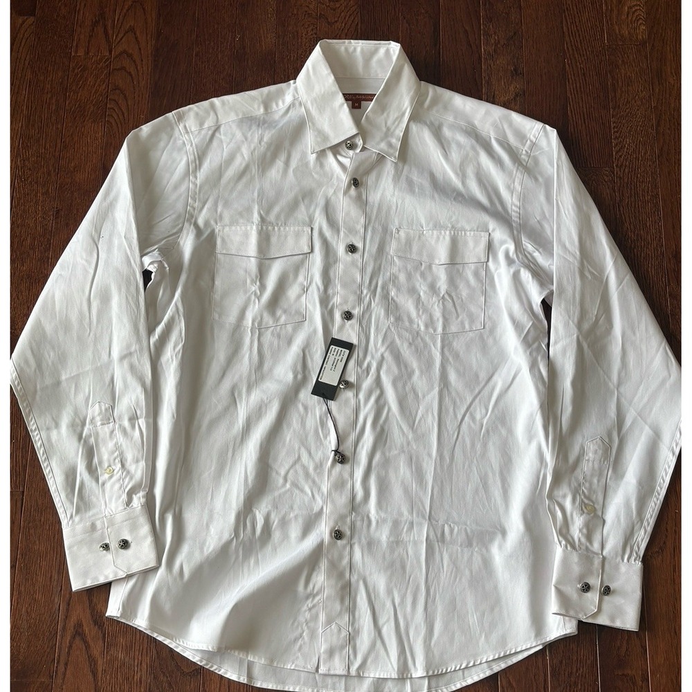NWT Acorn By Bob Goldfeder Medium Western Button Down White Metal Buttons